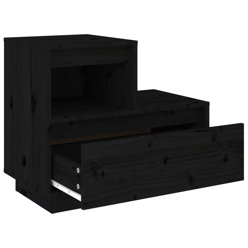 Nachttische 2 Stk. Schwarz 60x34x51 cm Massivholz Kiefer - Pazzar.ch
