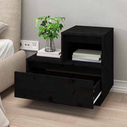 Nachttische 2 Stk. Schwarz 60x34x51 cm Massivholz Kiefer - Pazzar.ch