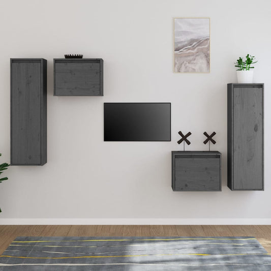 TV-Schränke 4 Stk. Grau Massivholz Kiefer - Pazzar.ch