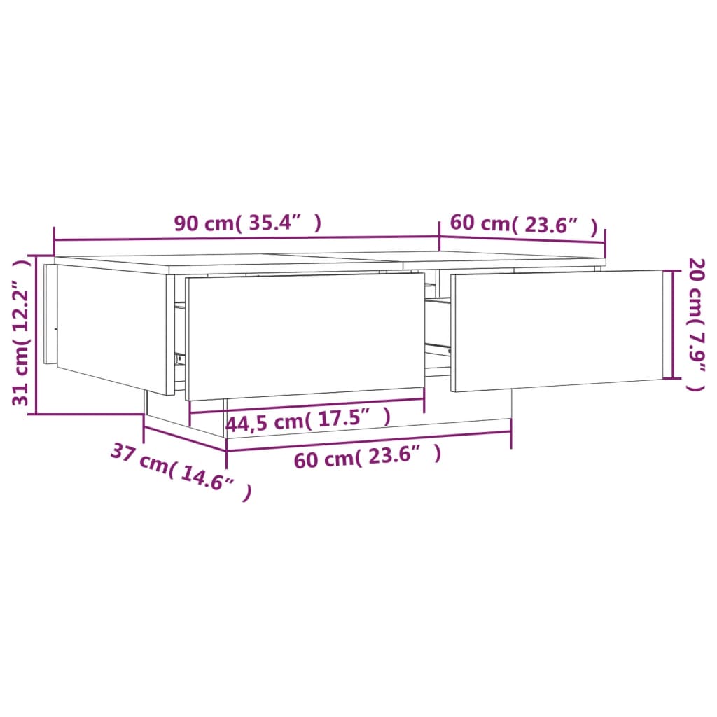 Couchtisch Räuchereiche 90x60x31 cm Holzwerkstoff - Pazzar.ch