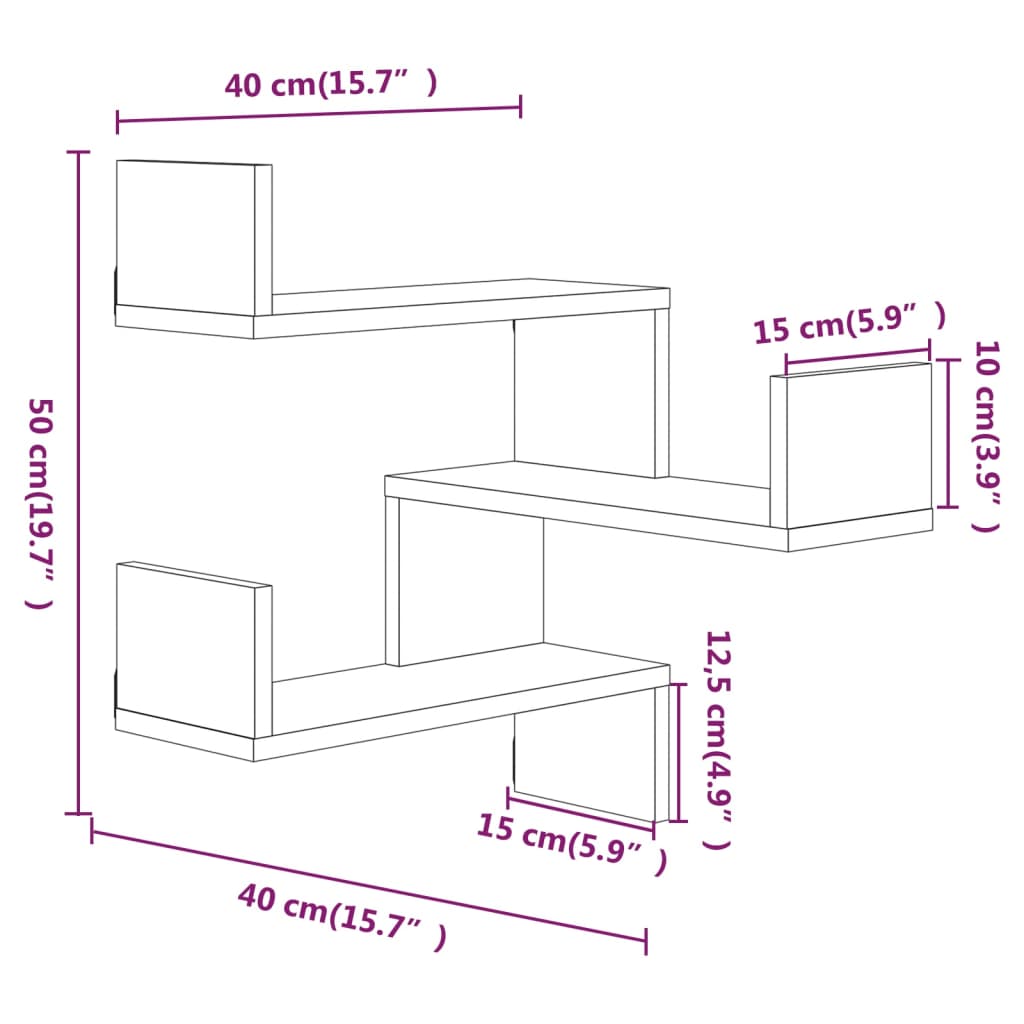 Wand-Eckregale 2 Stk. Grau Sonoma 40x40x50 cm Holzwerkstoff - Pazzar.ch