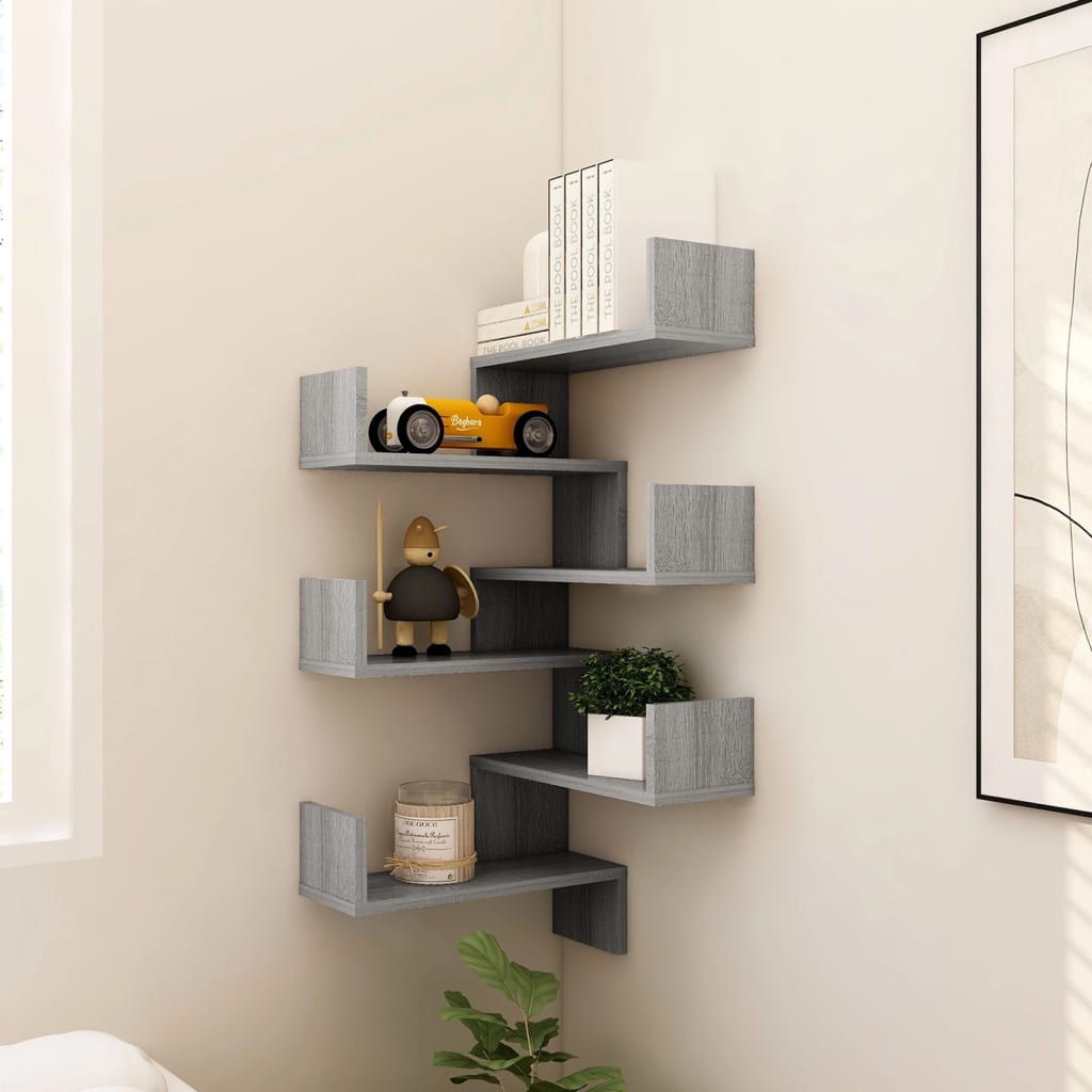 Wand-Eckregale 2 Stk. Grau Sonoma 40x40x50 cm Holzwerkstoff - Pazzar.ch