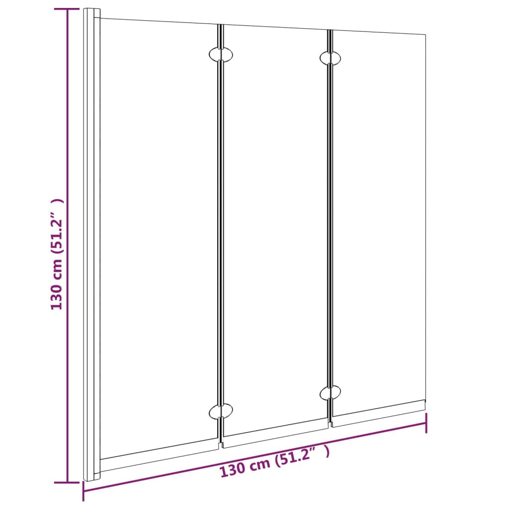 Badewannenfaltwand 3-teilig 130x130 cm ESG Schwarz - Pazzar.ch