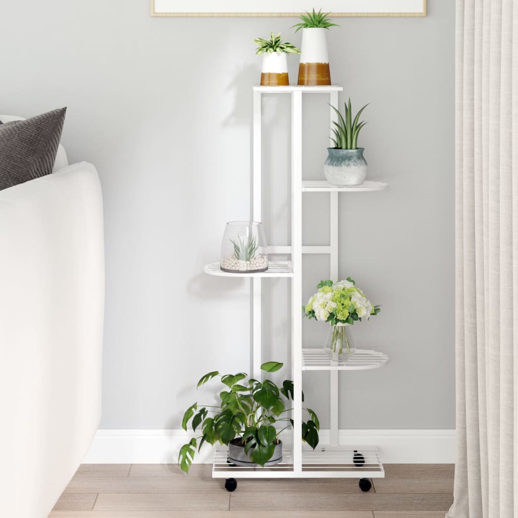 Blumenständer 5-Etagen mit Rollen 44x23x100 cm Weiß Eisen - Pazzar.ch