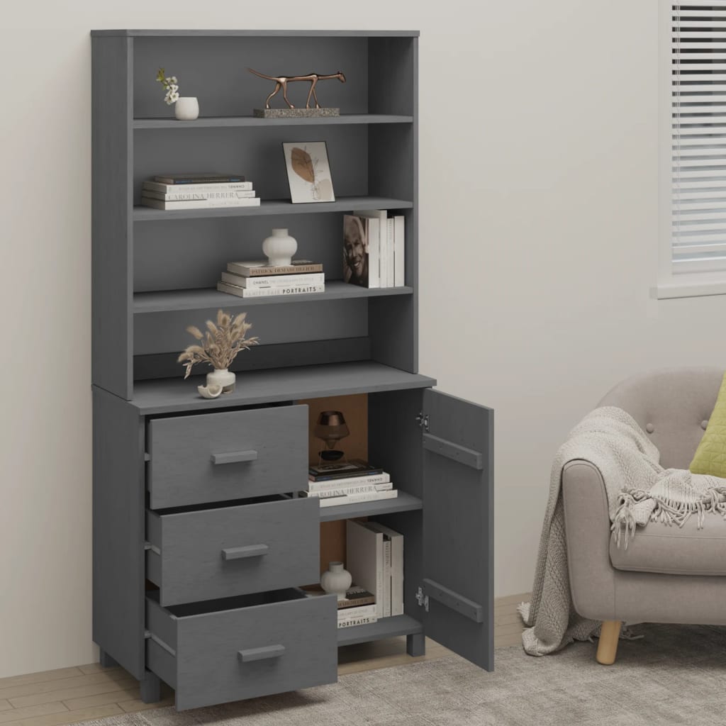 Highboard HAMAR Massivholz Kiefer Dunkelgrau - Pazzar.ch