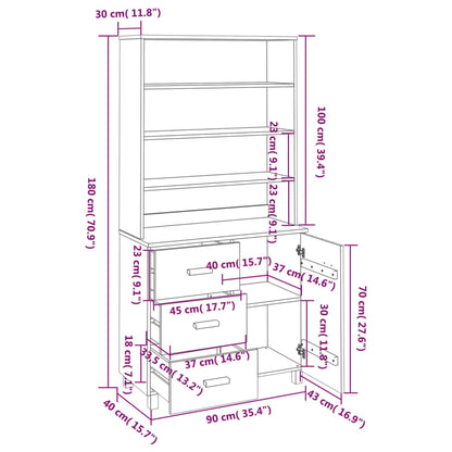Highboard HAMAR Massivholz Kiefer Dunkelgrau - Pazzar.ch