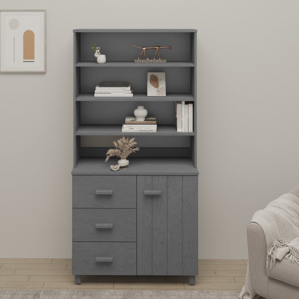 Highboard HAMAR Massivholz Kiefer Dunkelgrau - Pazzar.ch