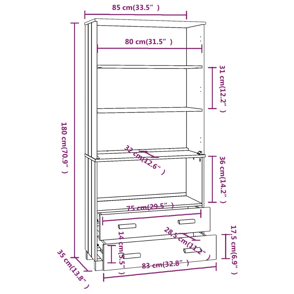 Highboard HAMAR Massivholz Kiefer Hellgrau - Pazzar.ch