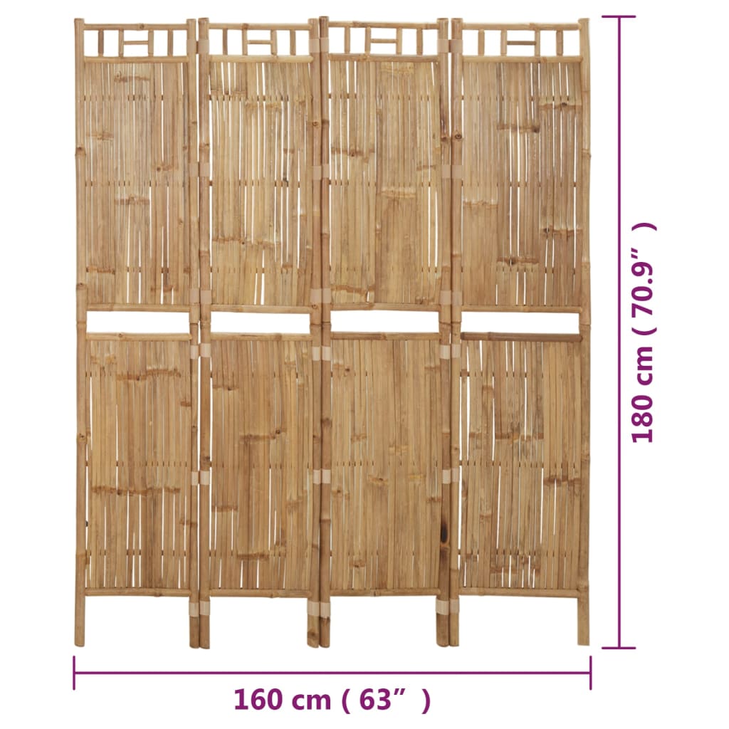 4-tlg. Raumteiler Bambus 160x180 cm - Pazzar.ch