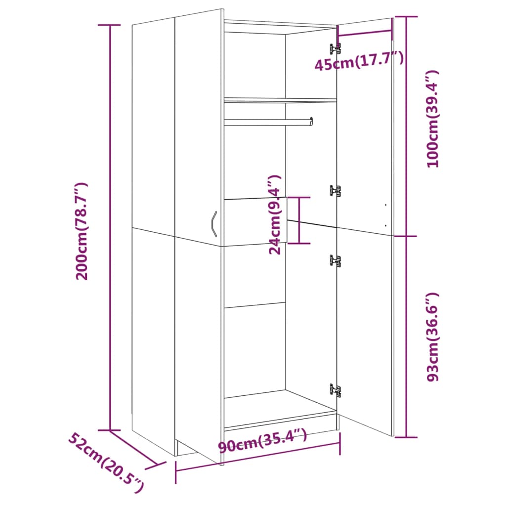 Kleiderschrank Grau Sonoma 90x52x200 cm Holzwerkstoff - Pazzar.ch