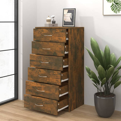Sideboard 6 Schubladen Räuchereiche 50x34x96 cm Holzwerkstoff - Pazzar.ch