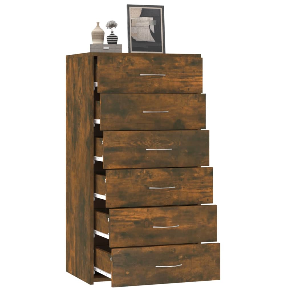 Sideboard 6 Schubladen Räuchereiche 50x34x96 cm Holzwerkstoff - Pazzar.ch