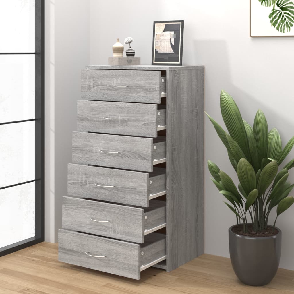 Sideboard mit 6 Schubladen Grau Sonoma 50x34x96cm Holzwerkstoff - Pazzar.ch