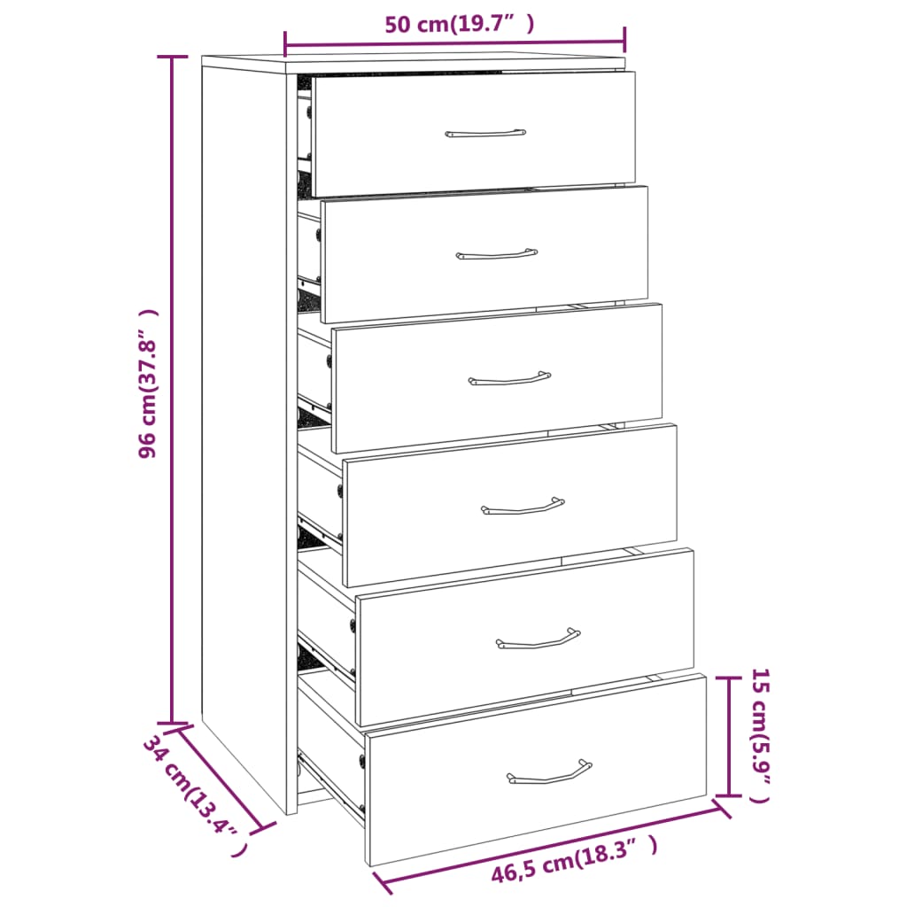 Sideboard mit 6 Schubladen Grau Sonoma 50x34x96cm Holzwerkstoff - Pazzar.ch