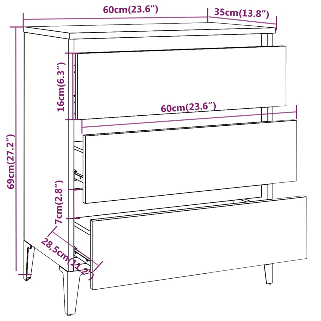 Sideboard Räuchereiche 60x35x69 cm Holzwerkstoff - Pazzar.ch