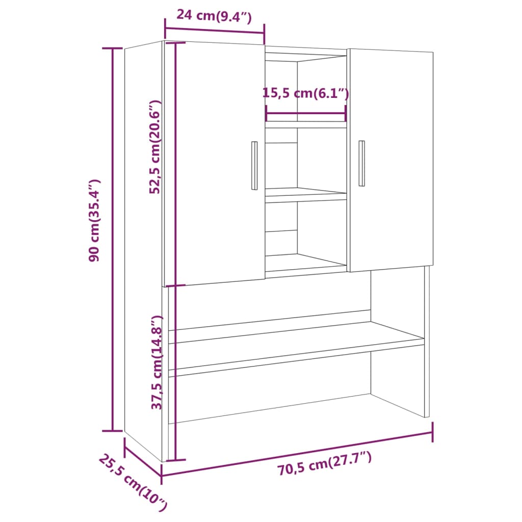 Waschmaschinenschrank Grau Sonoma 70,5x25,5x90 cm - Pazzar.ch