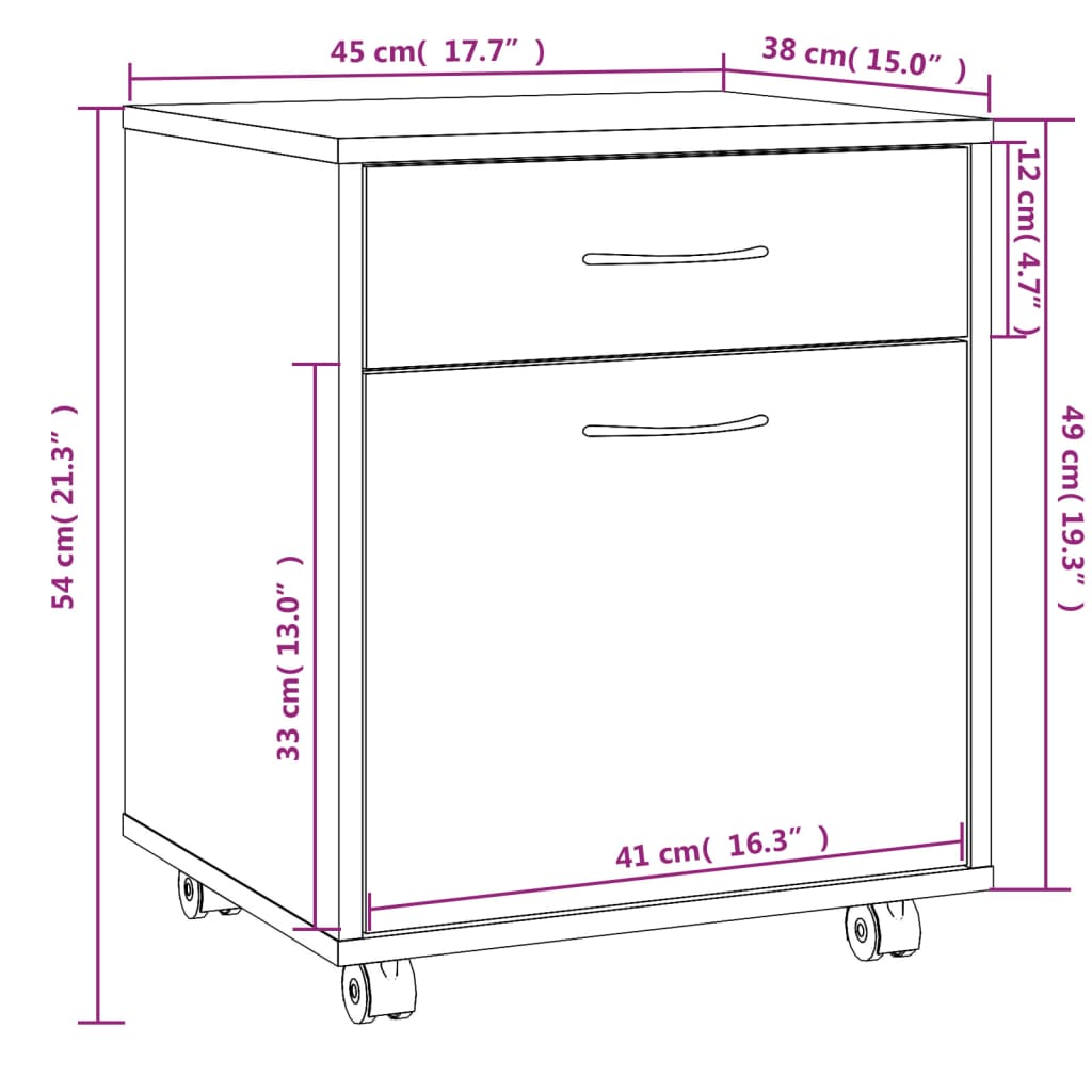 Rollschrank Grau Sonoma 45x38x54 cm Holzwerkstoff - Pazzar.ch