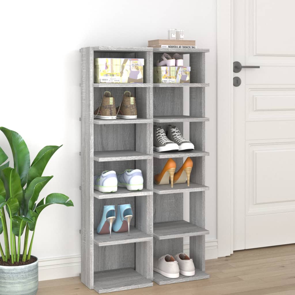 Schuhregale 2 Stk. Grau Sonoma 27,5x27x102 cm Holzwerkstoff - Pazzar.ch