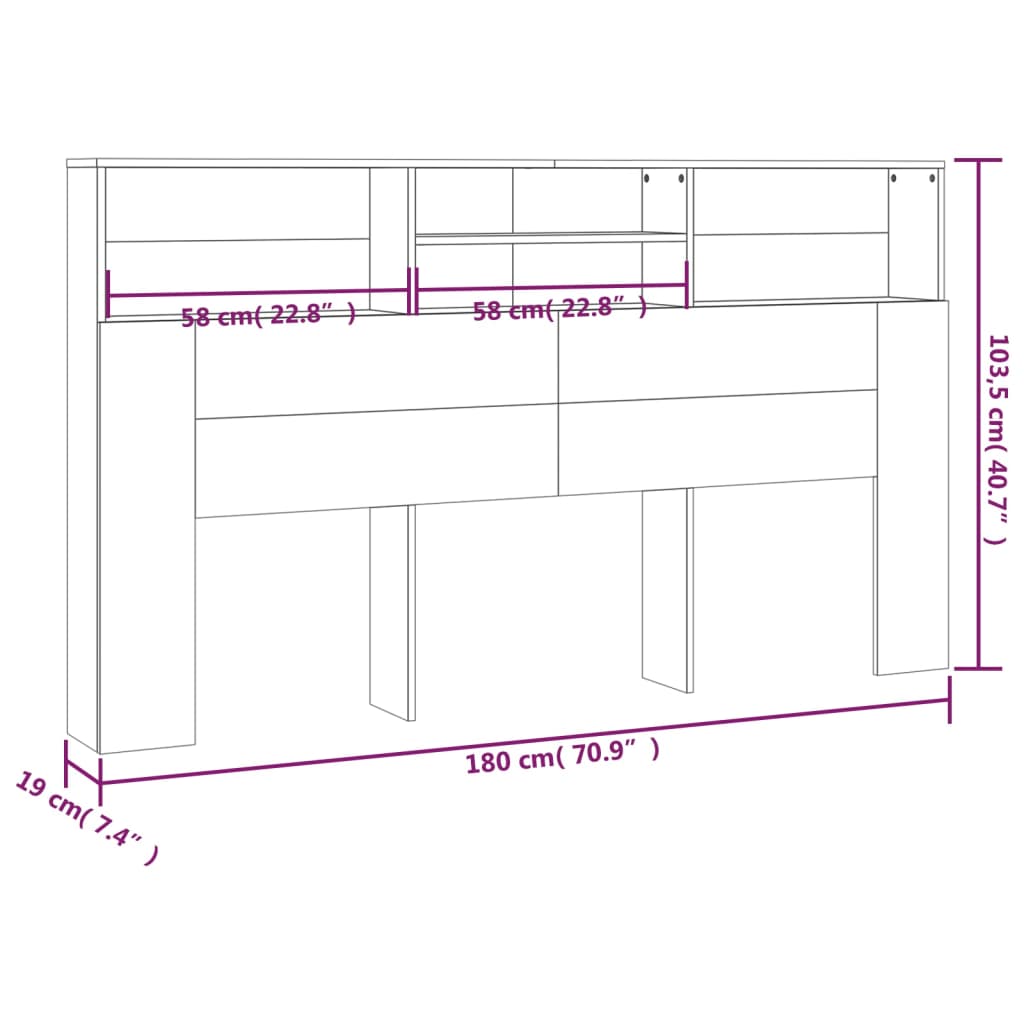 Bett-Kopfteil mit Ablagen Sonoma-Eiche 180x19x103,5 cm - Pazzar.ch