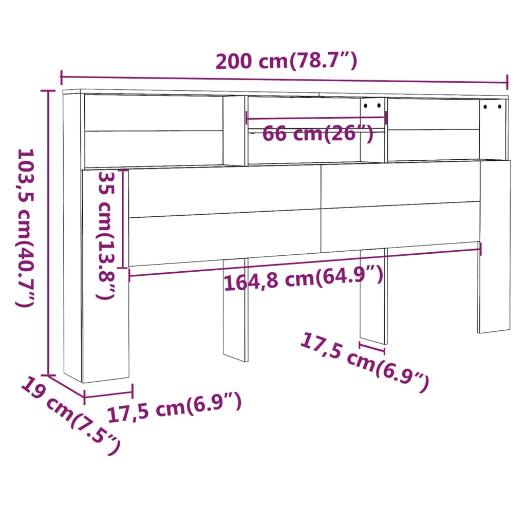 Kopfteil mit Ablagen Sonoma-Eiche 200x19x103,5 cm - Pazzar.ch