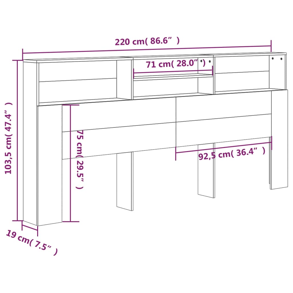 Kopfteil mit Ablagen Sonoma-Eiche 220x19x103,5 cm - Pazzar.ch