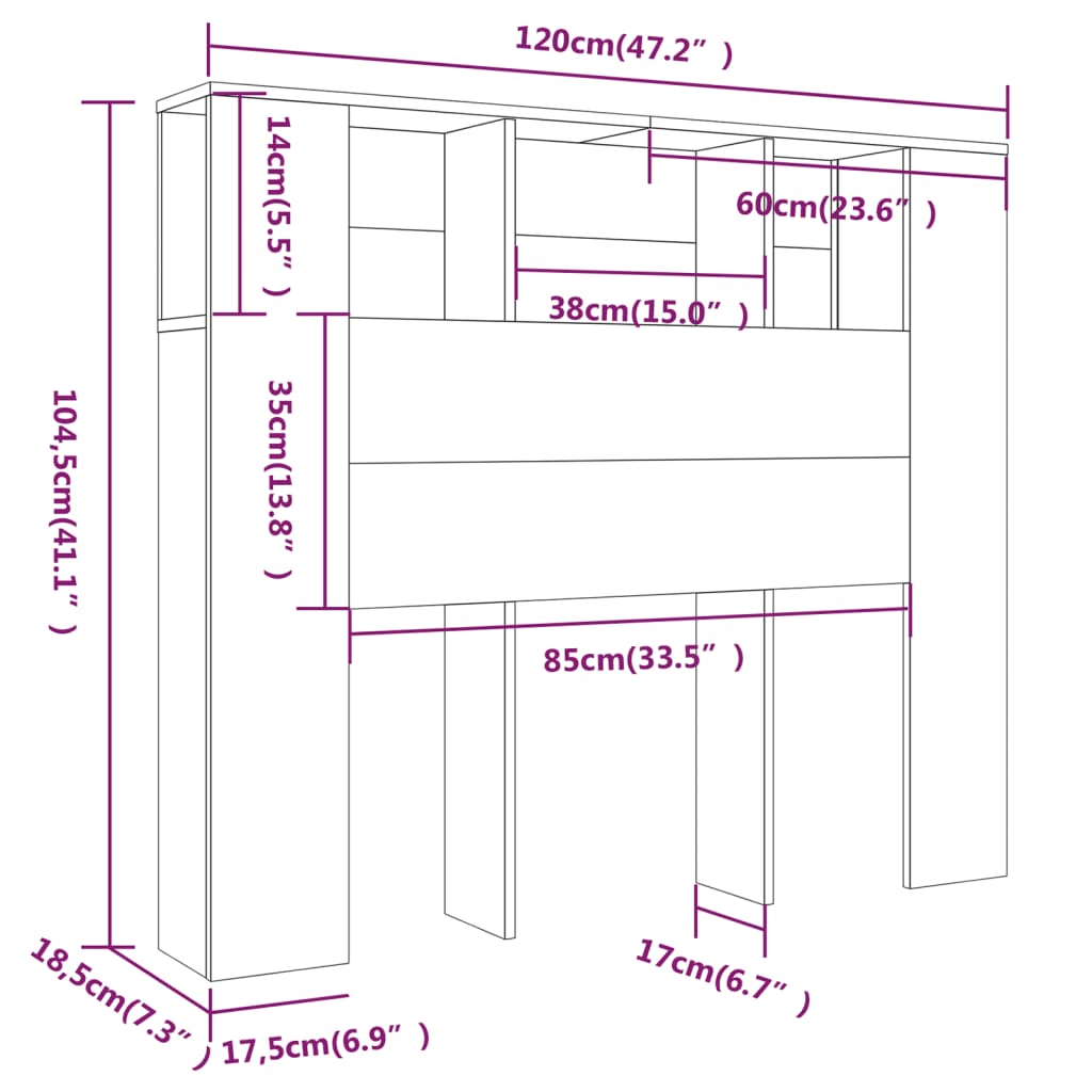 Kopfteil mit Ablagen Sonoma-Eiche 120x18,5x102,5 cm - Pazzar.ch