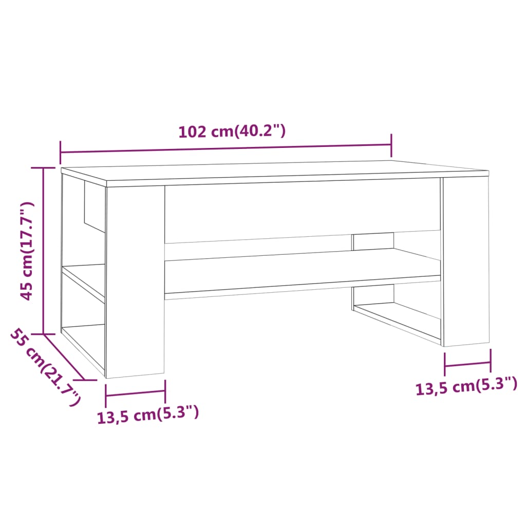 Couchtisch Grau Sonoma 102x55x45 cm Holzwerkstoff - Pazzar.ch