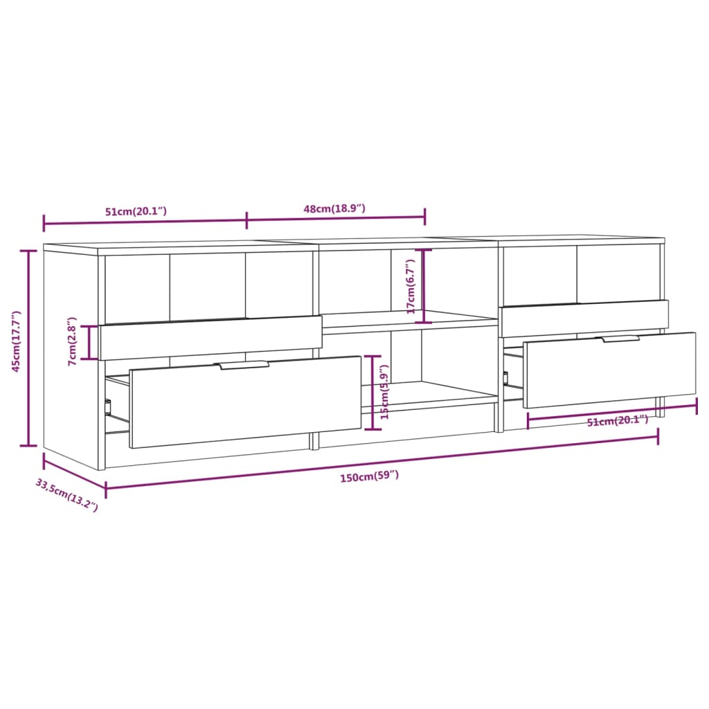 TV-Schrank Grau Sonoma 150x33,5x45 cm Holzwerkstoff - Pazzar.ch