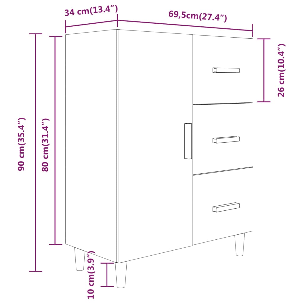 Sideboard Betongrau 69,5x34x90 cm Holzwerkstoff - Pazzar.ch