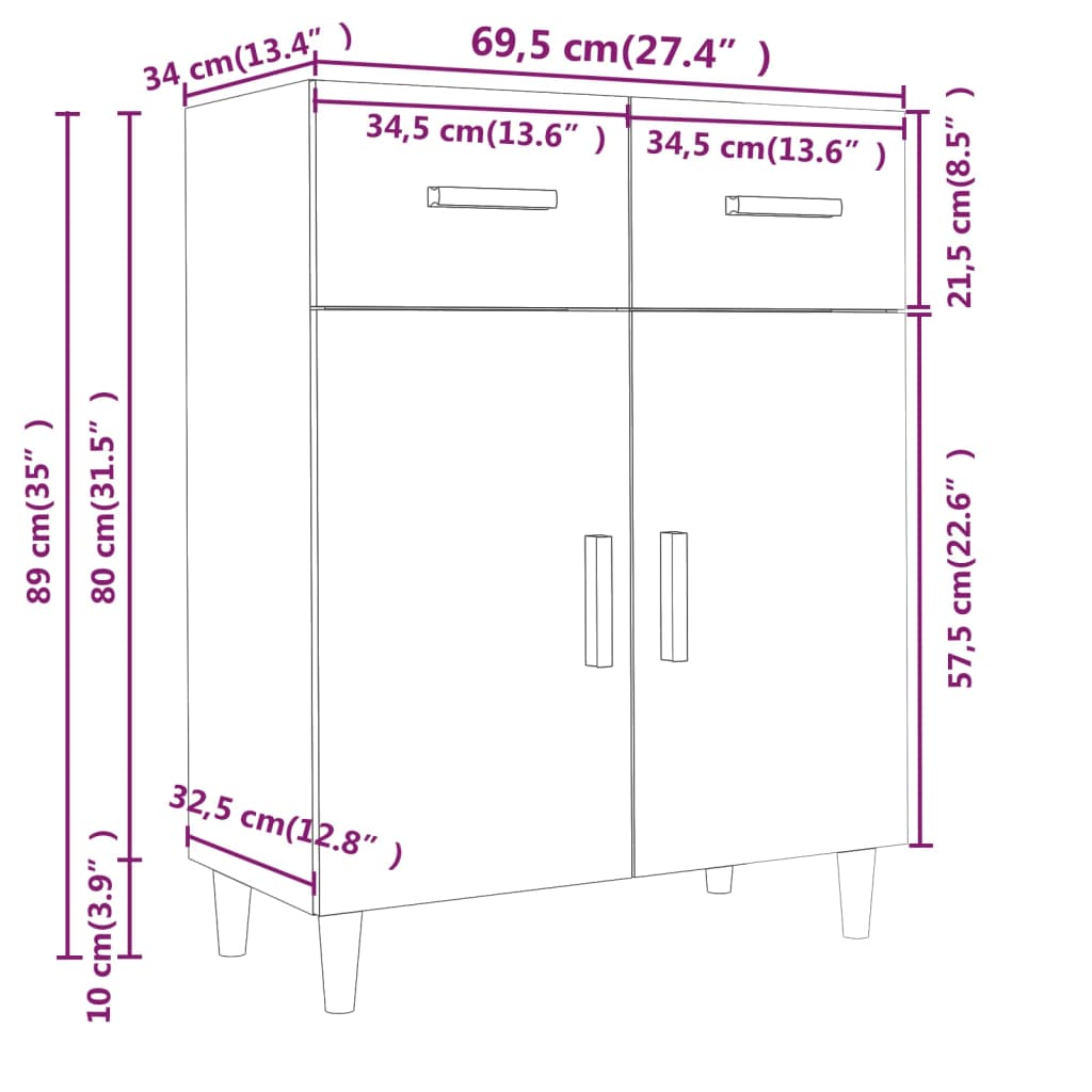 Sideboard Betongrau 69,5x34x89 cm Holzwerkstoff - Pazzar.ch