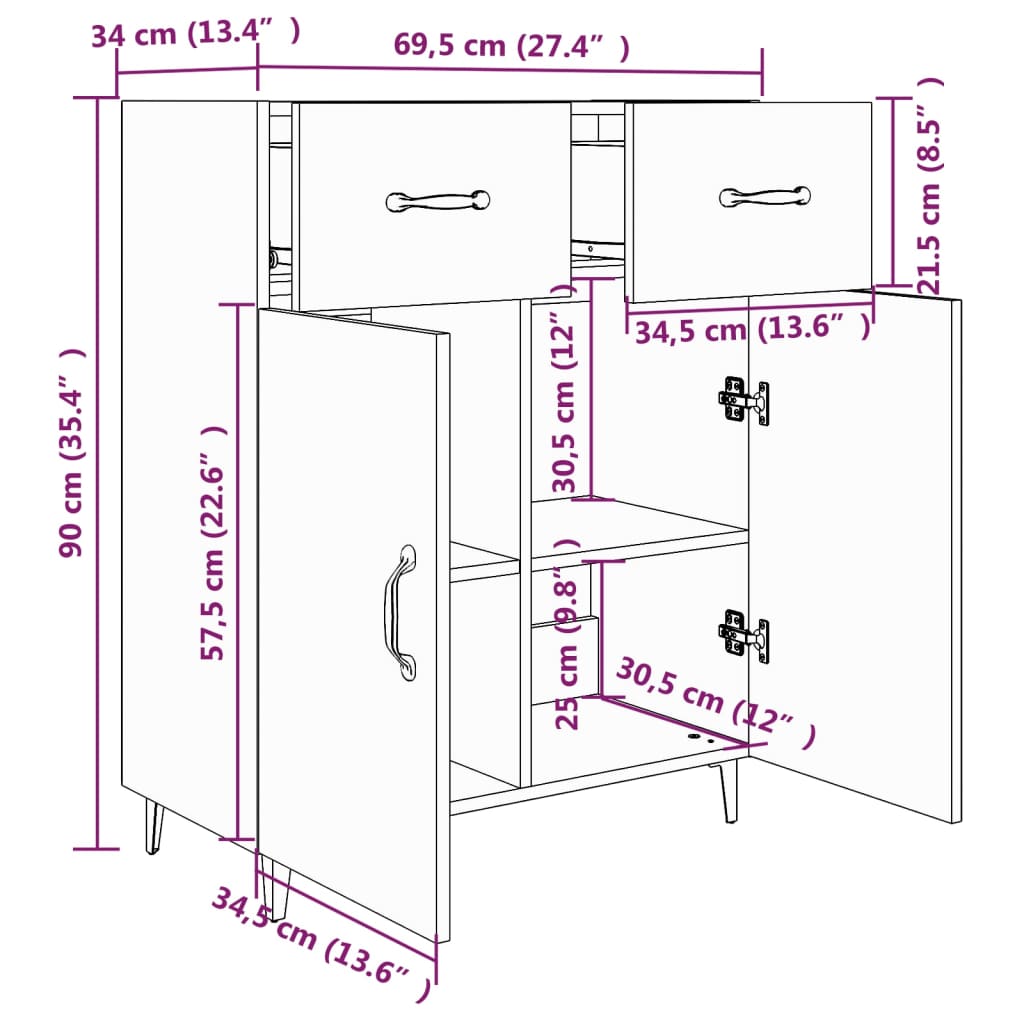 Sideboard Betongrau 69,5x34x90 cm Holzwerkstoff - Pazzar.ch