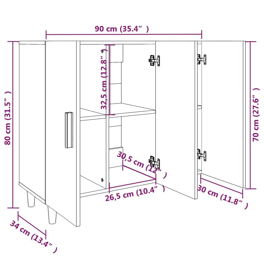 Sideboard Betongrau 90x34x80 cm Holzwerkstoff - Pazzar.ch