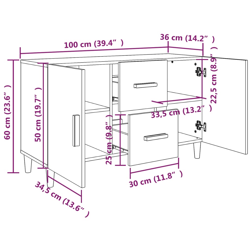 Sideboard Weiß 100x36x60 cm Holzwerkstoff - Pazzar.ch