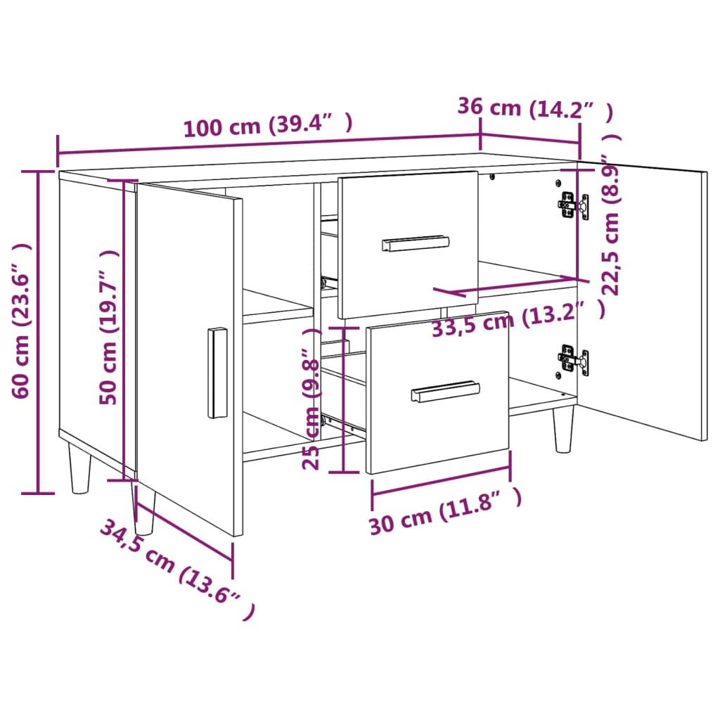 Sideboard Betongrau 100x36x60 cm Holzwerkstoff - Pazzar.ch