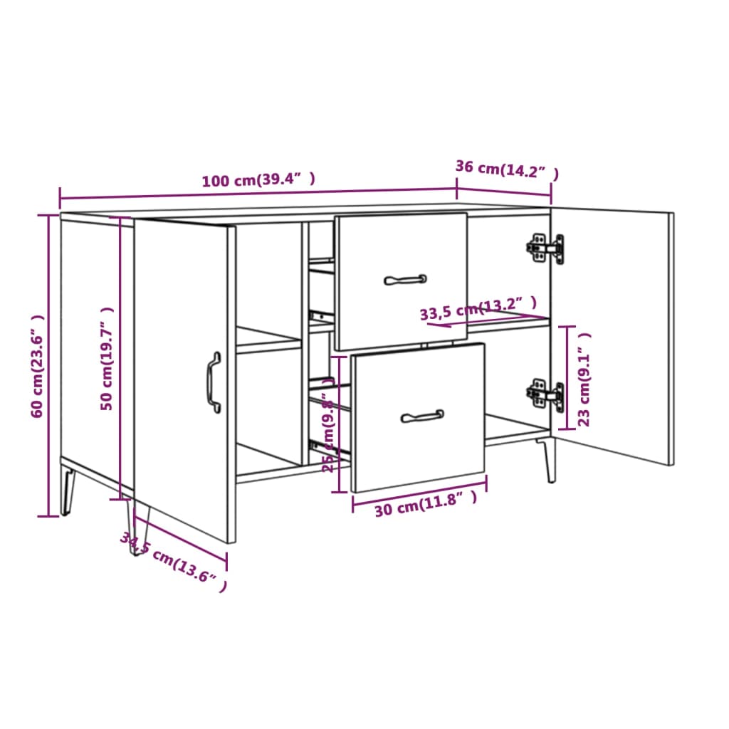 Sideboard Betongrau 100x36x60 cm Holzwerkstoff - Pazzar.ch