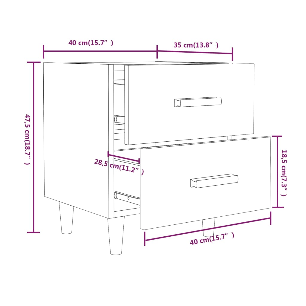 Nachttische 2 Stk. Braun Eichen-Optik 40x35x47,5 cm - Pazzar.ch