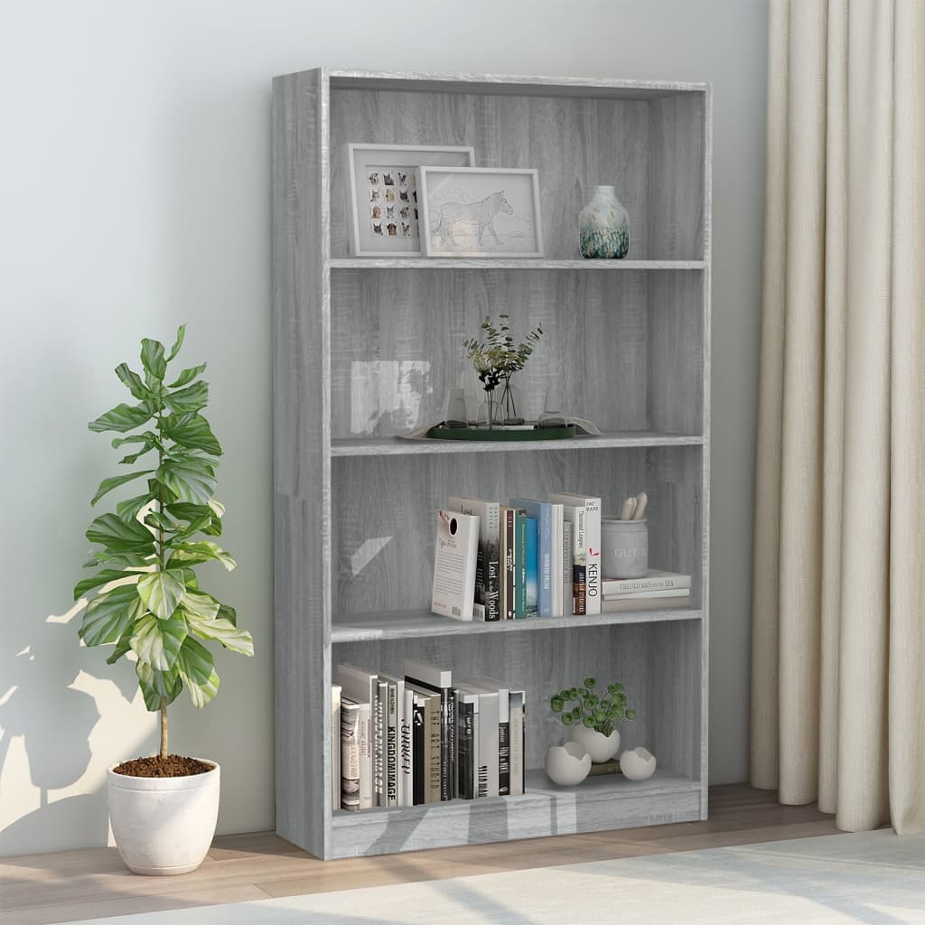 Bücherregal 4 Fächer Grau Sonoma 80x24x142 cm Holzwerkstoff - Pazzar.ch