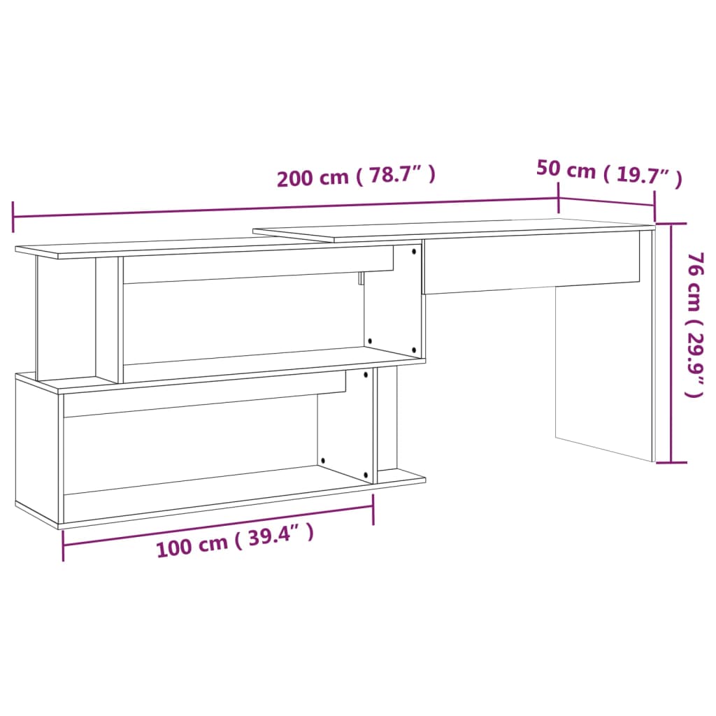 Eckschreibtisch Braun Eichen-Optik 200x50x76 cm Holzwerkstoff - Pazzar.ch