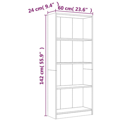 Bücherregal 4 Fächer Grau Sonoma 60x24x142 cm Holzwerkstoff - Pazzar.ch