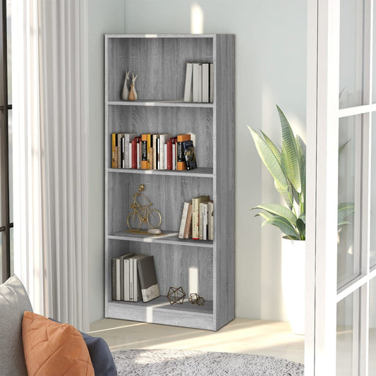 Bücherregal 4 Fächer Grau Sonoma 60x24x142 cm Holzwerkstoff - Pazzar.ch
