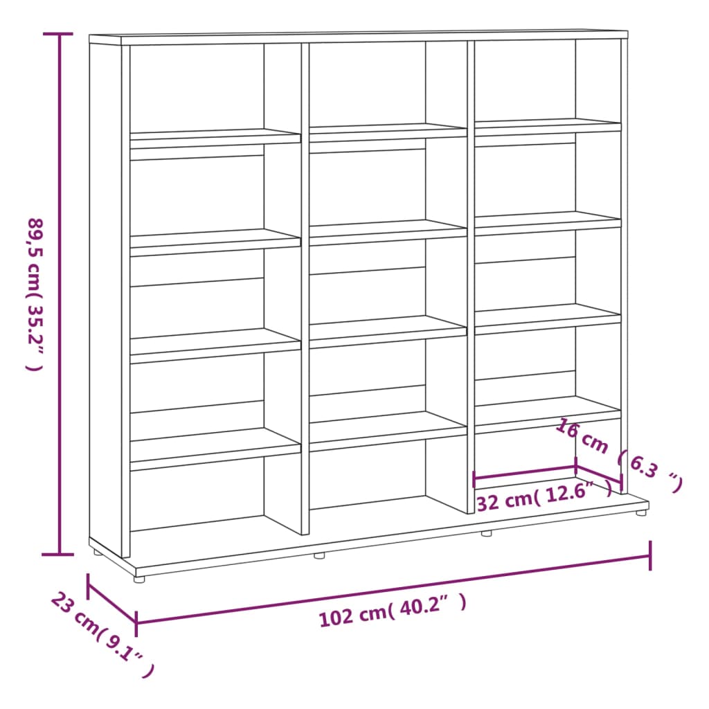 CD-Regal Grau Sonoma 102x23x89,5 cm Holzwerkstoff - Pazzar.ch