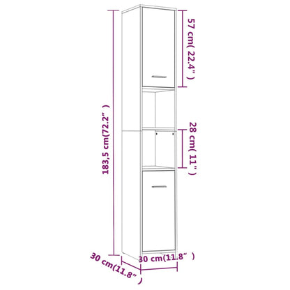 Badezimmerschrank Grau Sonoma 30x30x183,5 cm Holzwerkstoff - Pazzar.ch