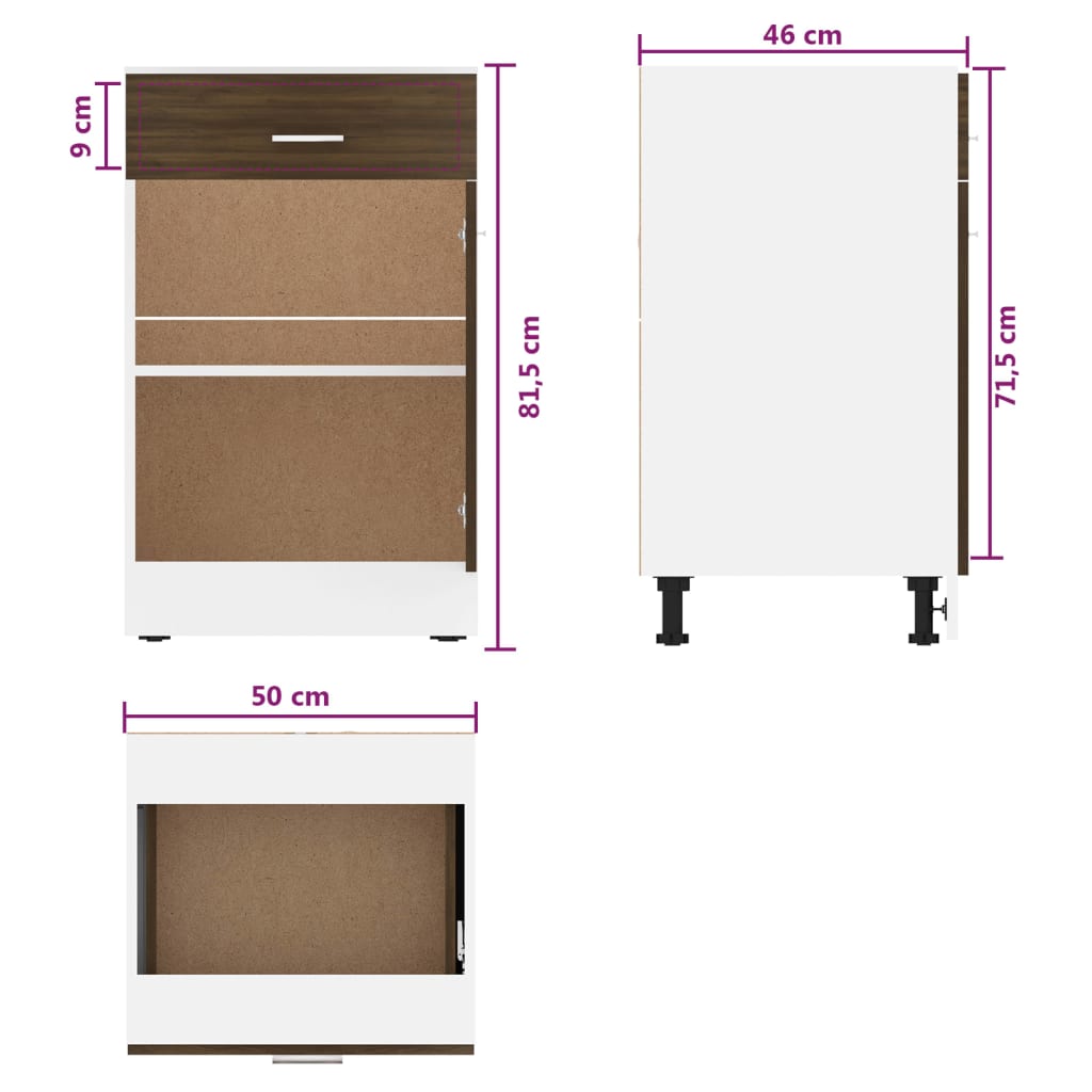 Unterschrank mit Schublade Braun Eiche-Optik 50x46x81,5 cm - Pazzar.ch