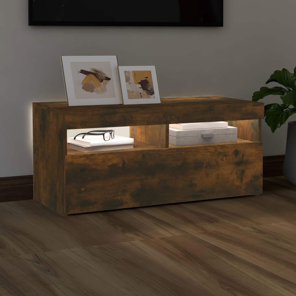 TV-Schrank mit LED-Leuchten Räuchereiche 90x35x40 cm - Pazzar.ch