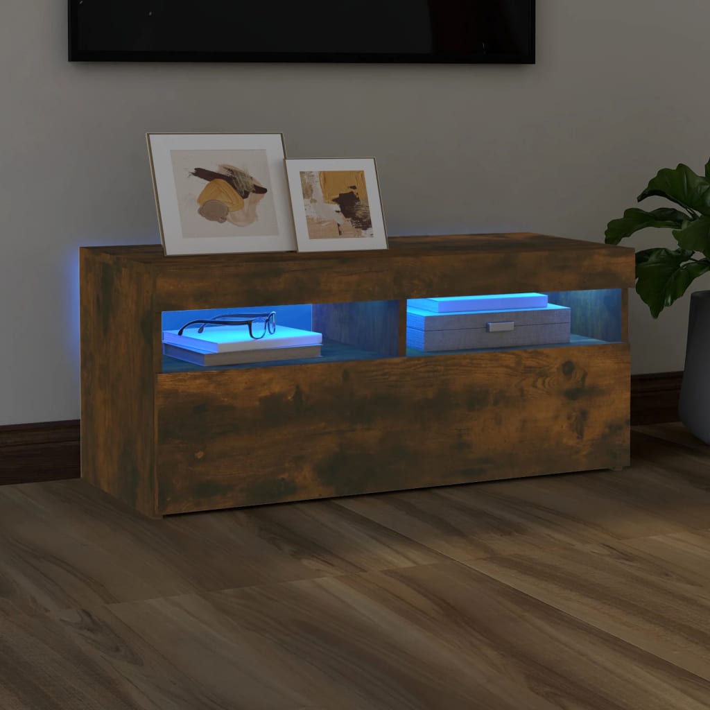 TV-Schrank mit LED-Leuchten Räuchereiche 90x35x40 cm - Pazzar.ch