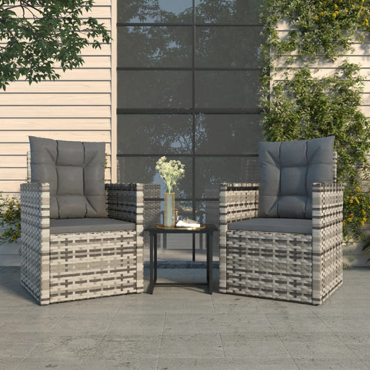 3-tlg. Garten-Lounge-Set mit Kissen Poly Rattan Grau - Pazzar.ch