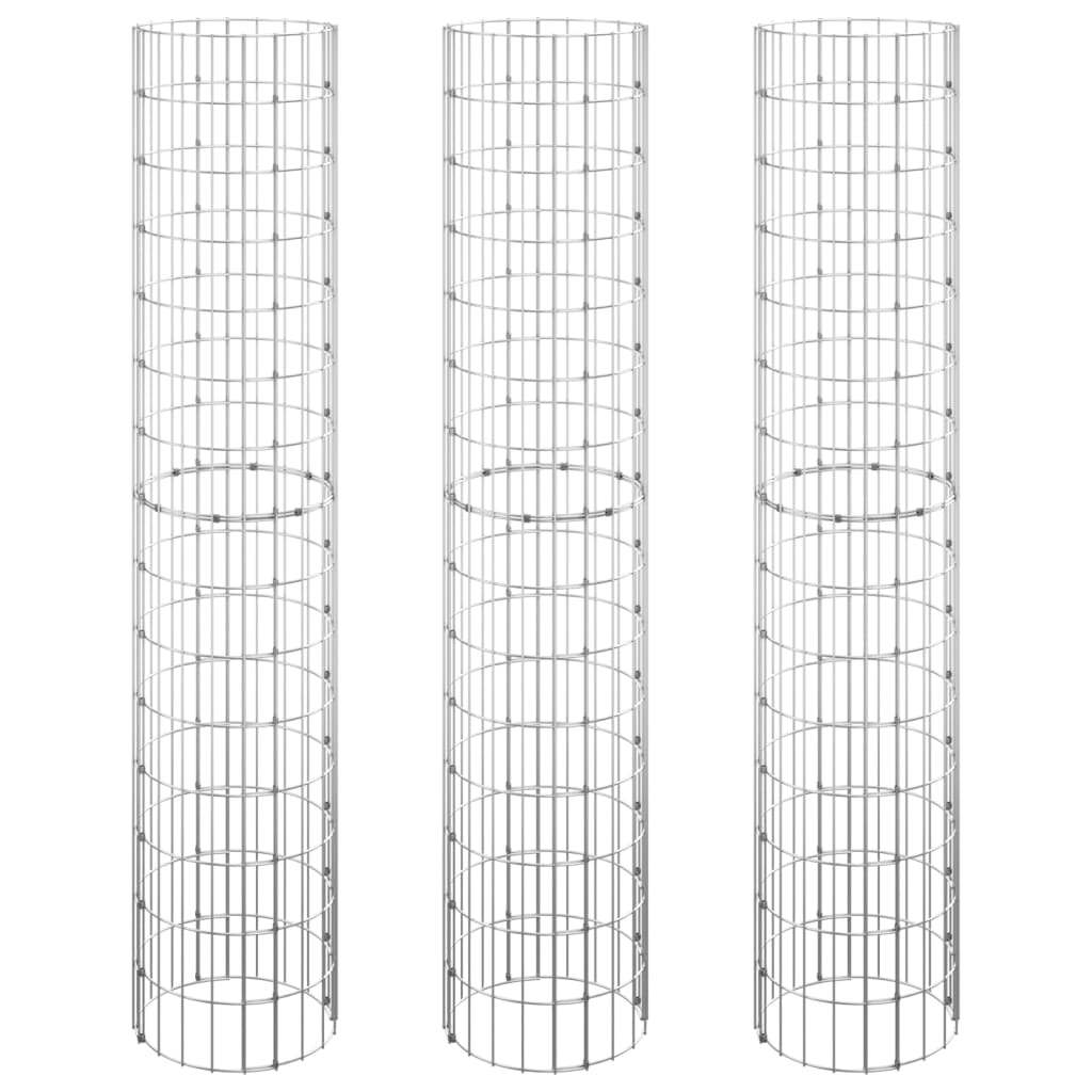 Gabionen-Hochbeete 3 Stk. Rund Verzinkter Stahl Ø30x150 cm - Pazzar.ch