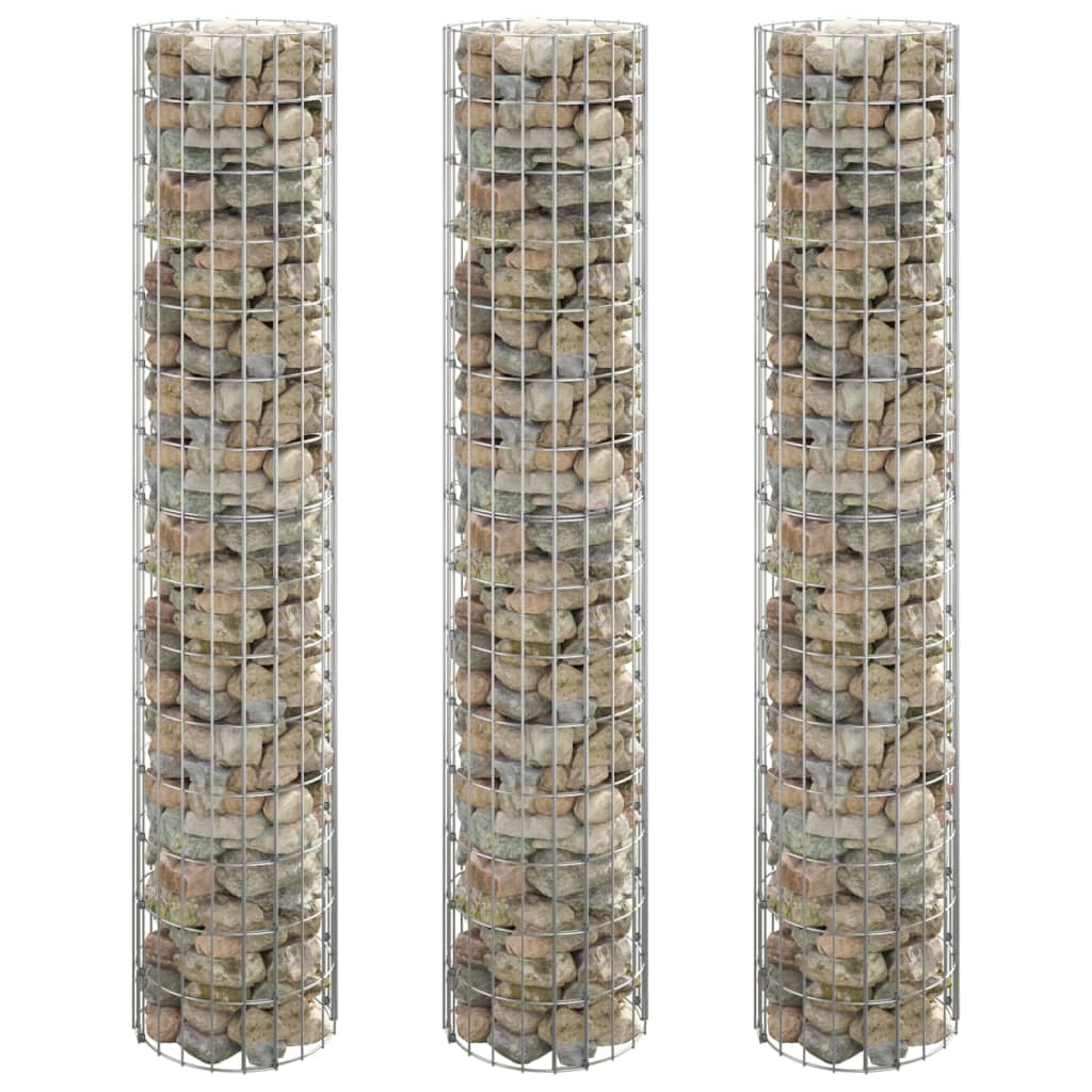 Gabionen-Hochbeete 3 Stk. Rund Verzinkter Stahl Ø30x150 cm - Pazzar.ch
