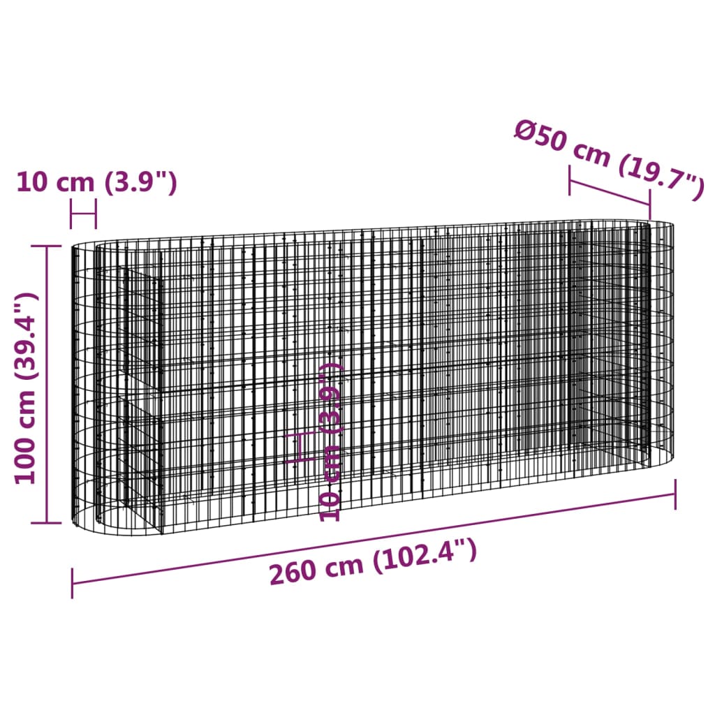 Gabionen-Hochbeet Verzinktes Eisen 260x50x100 cm - Pazzar.ch
