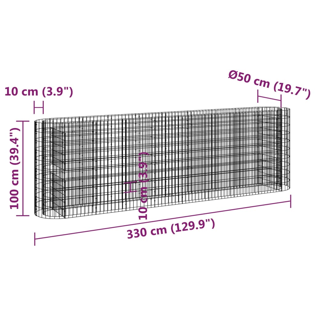 Gabionen-Hochbeet Verzinktes Eisen 330x50x100 cm - Pazzar.ch